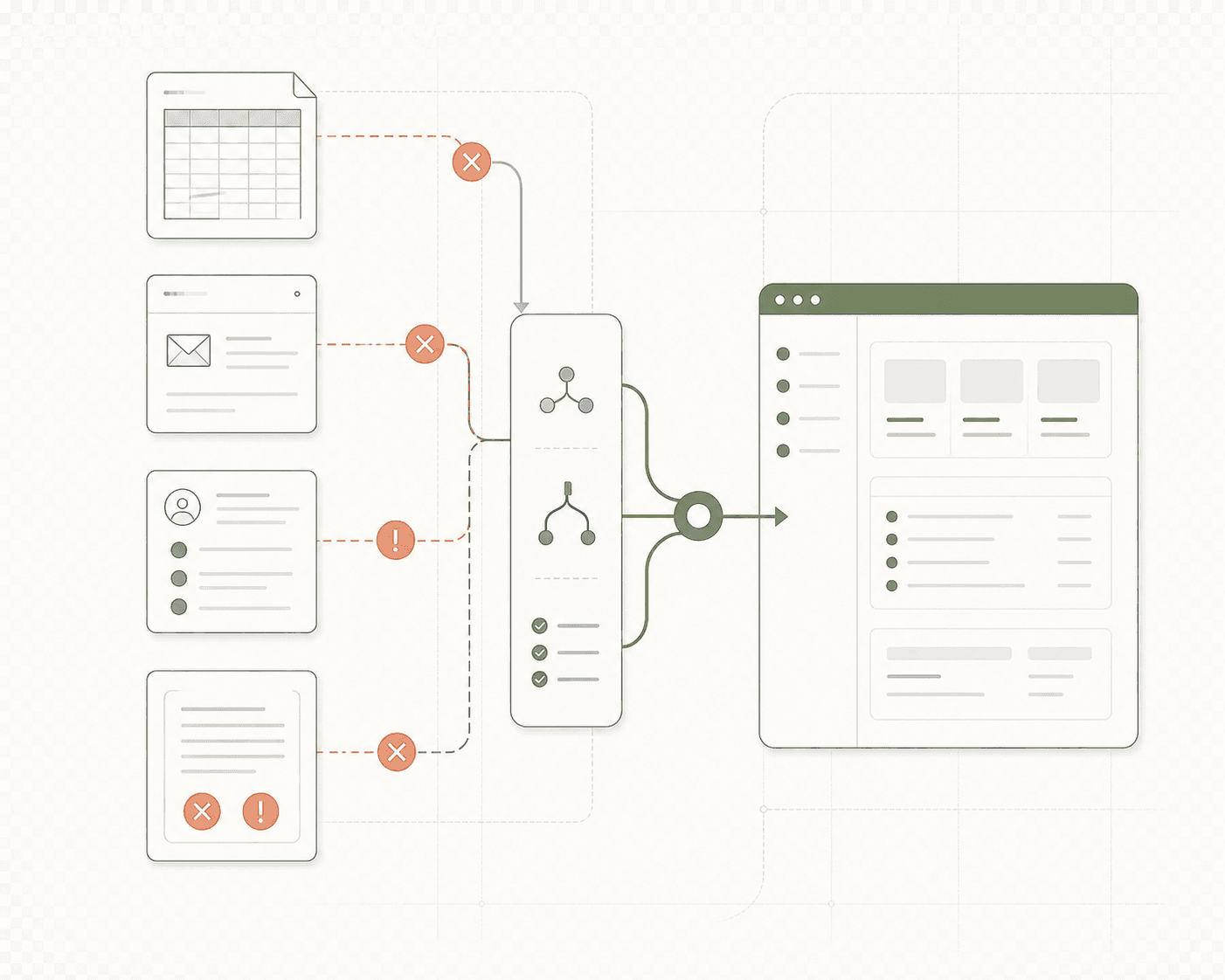 Disconnected spreadsheets, email and business tools consolidated into one custom workflow system.